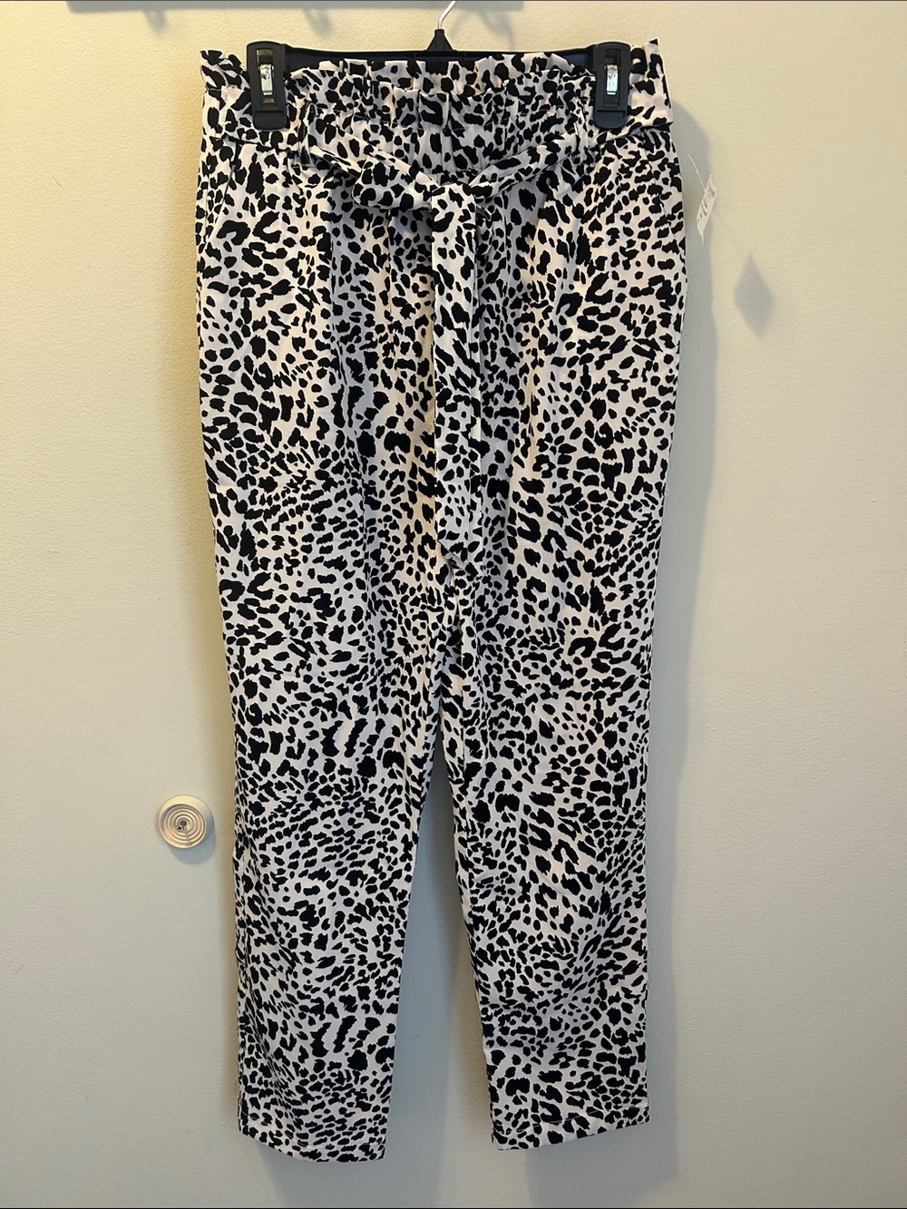 HAVE Women's Black & White Animal Print Paperbag Waist Pants